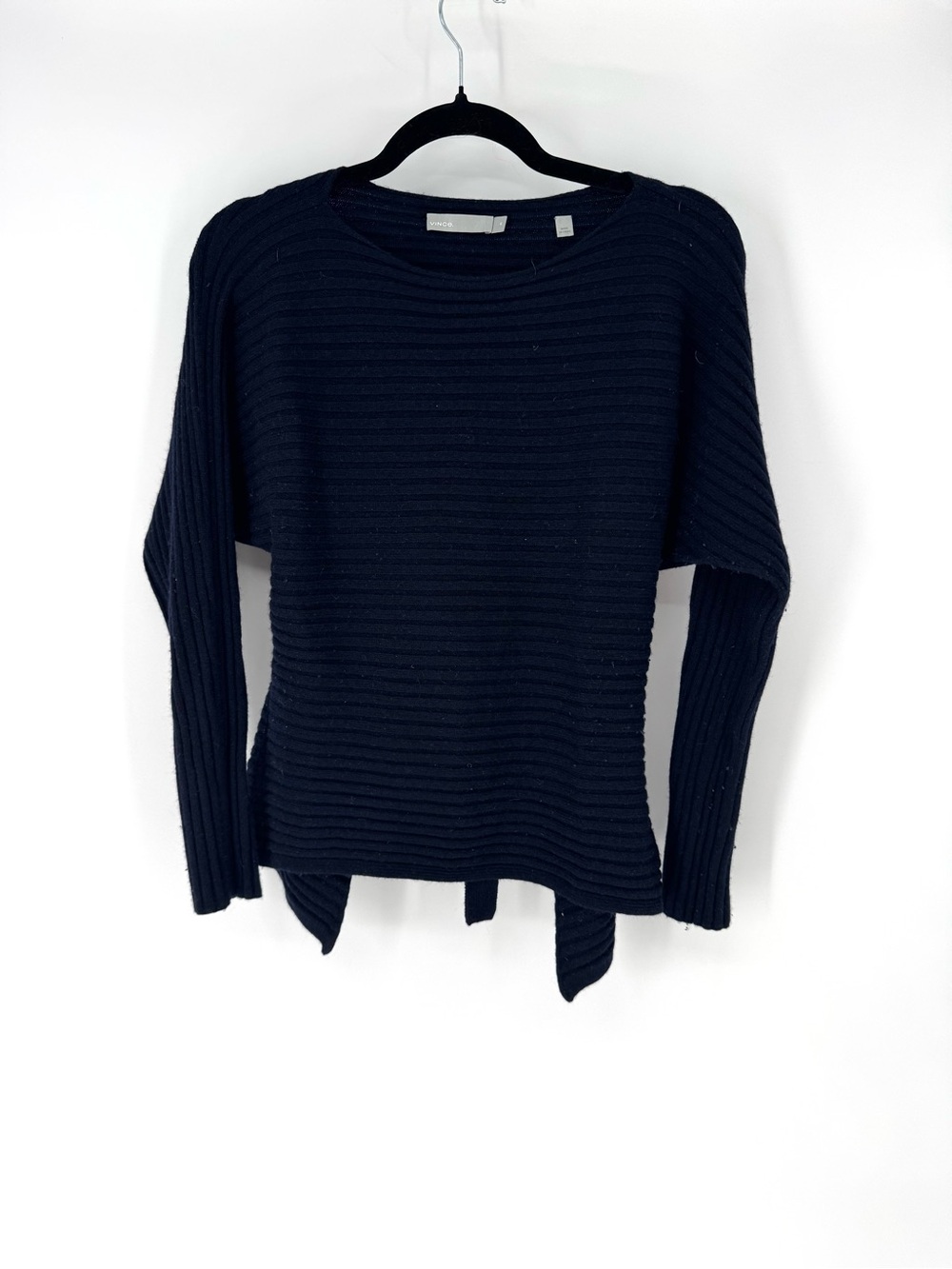 Vince Navy Ribbed Scoop-Neck Sweater with Ties in the back